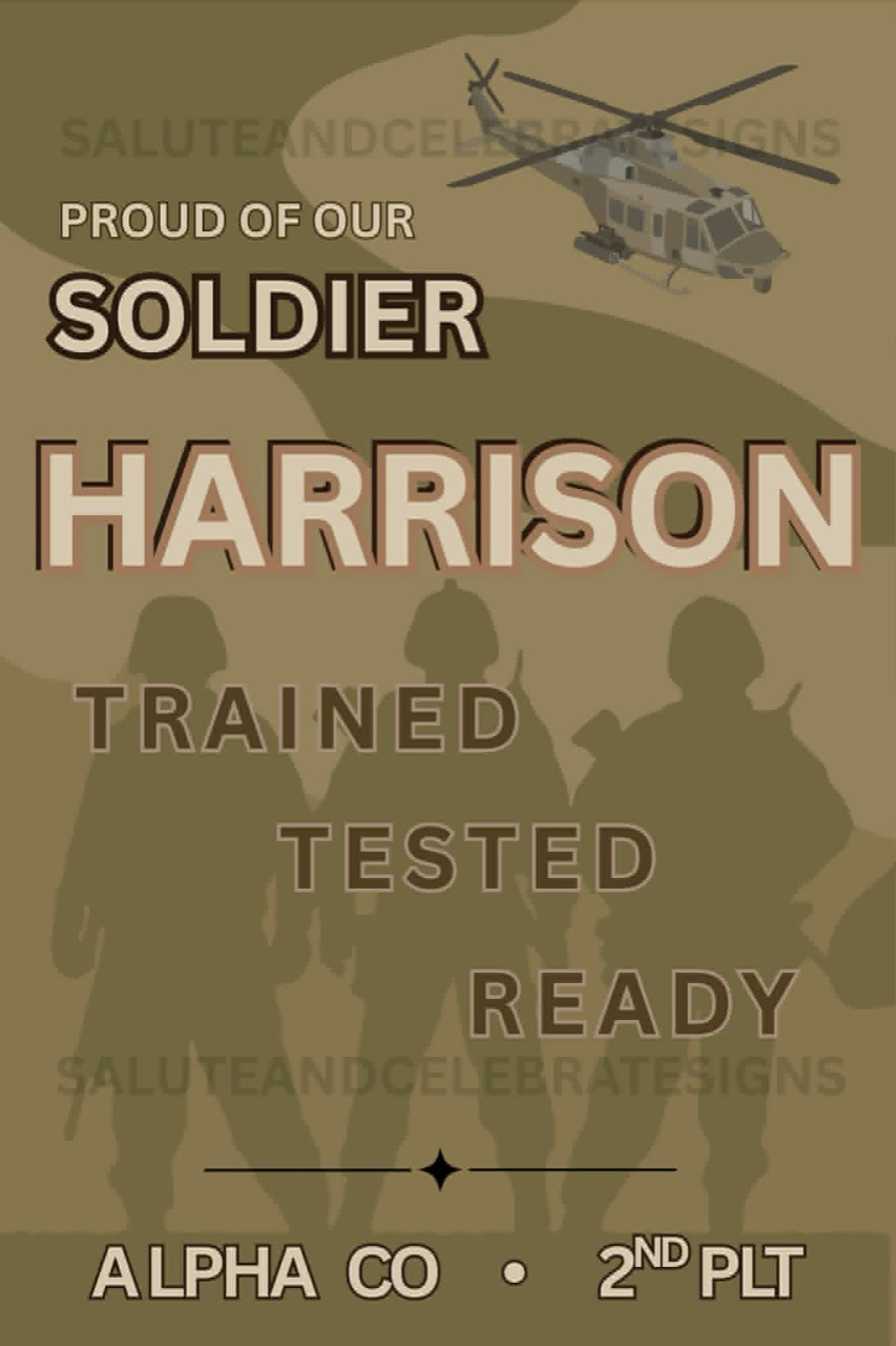 Watermarked Army family celebration poster for Harrison
